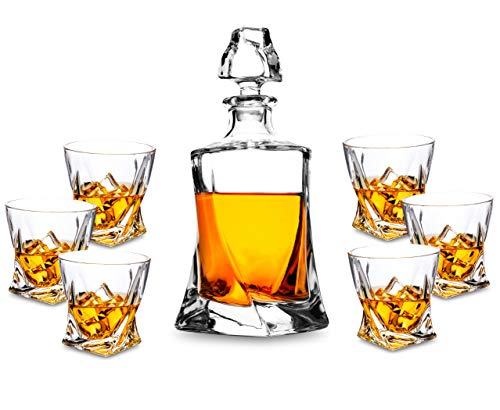 KANARS WD03 Set di Decanter di Whisky Cristallo Confezione Regalo 5 Pezzi con Bottiglia 800ml e 4 Bicchieri 300ml 